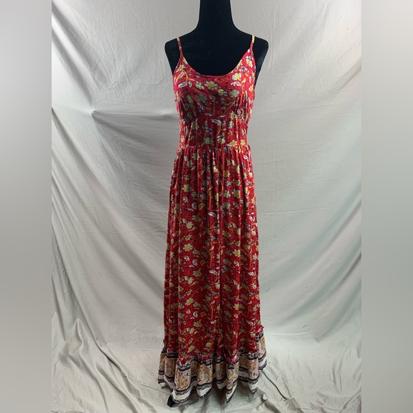 Red Boho Floral Print Ruffle Hem Cami Dress - Picture 8 of 8